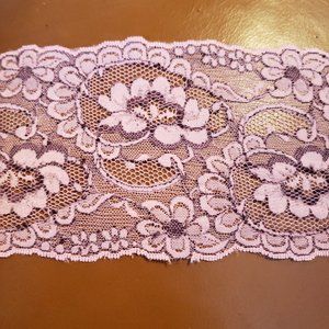Chantilly Lace Trim - 4" wide - Dusty Pink with black accent - Floral - 3 Yards